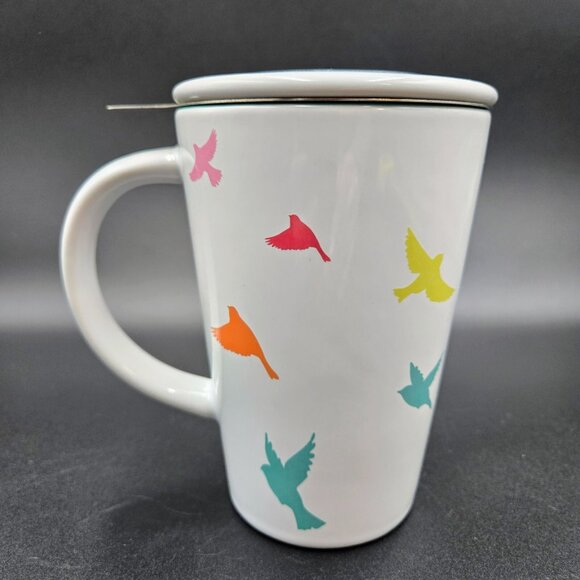 Davids Tea Perfect Mug With Infuser And Lid Multicolor Bird Birds Design Read - Picture 4 of 10